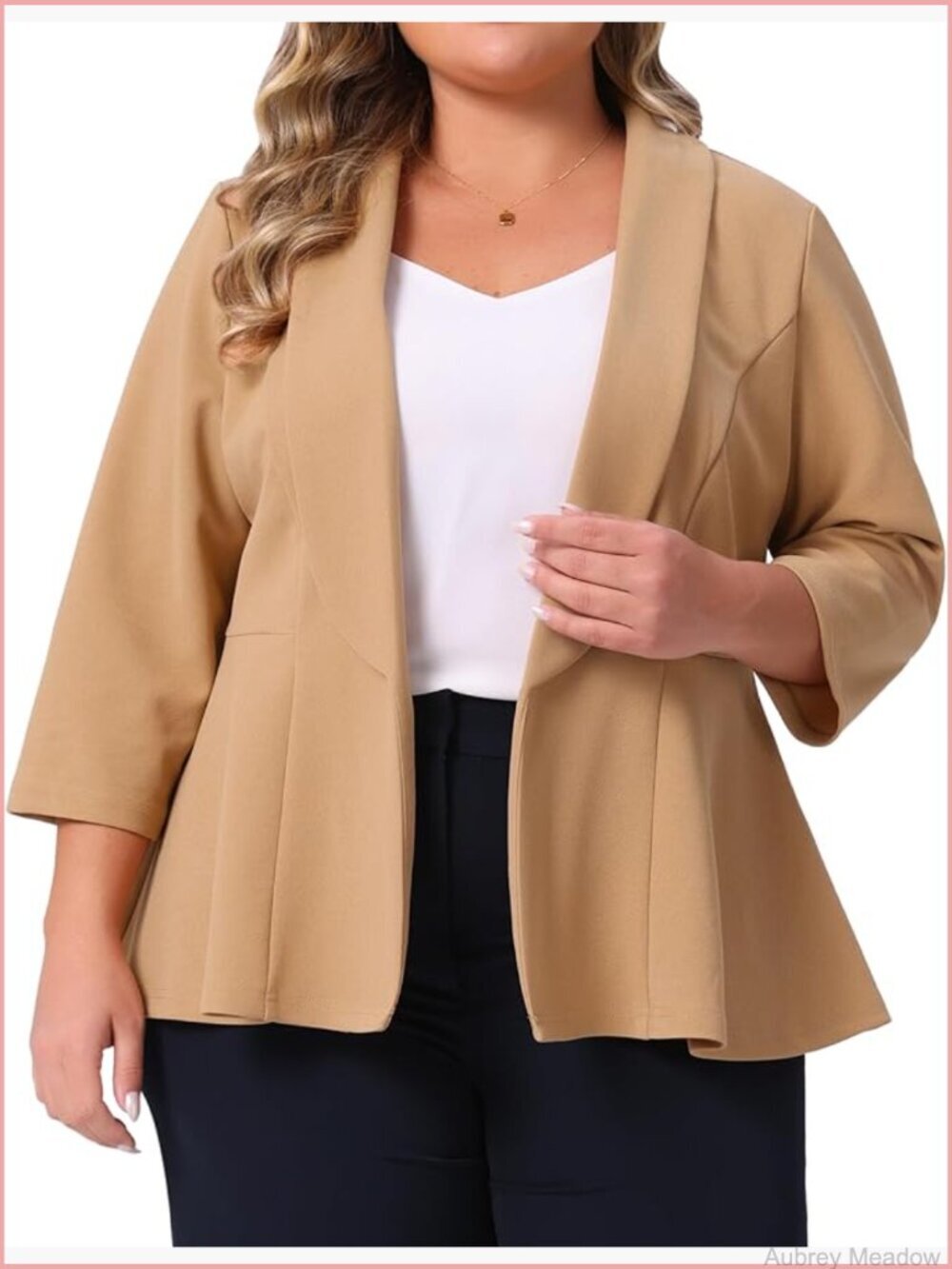 Plus Size Peplum Blazer 3/4 Sleeve Open Front Work Suit Jacket